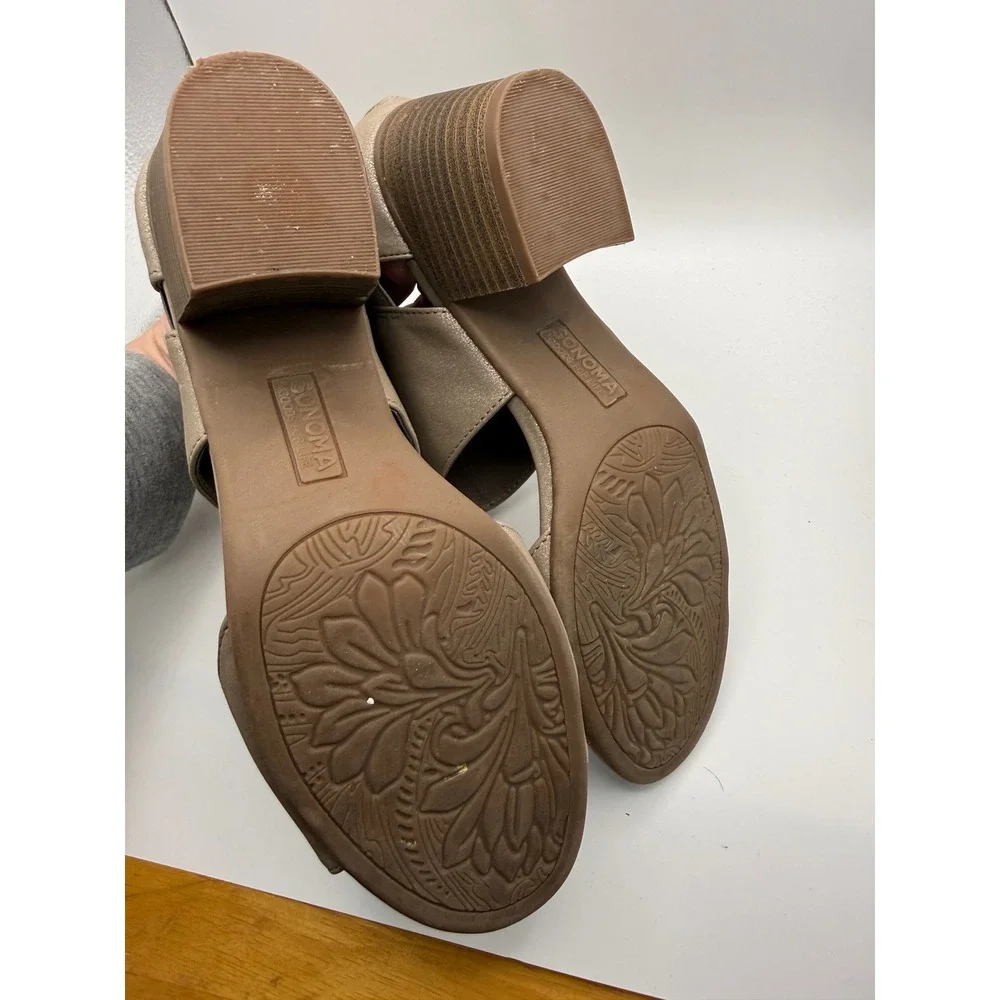 Sonoma Goods For Life 7.5 Taupe Metallic Cutout Block Heel Sandals Peep Toe‎